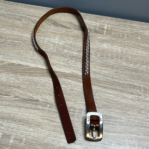 VINTAGE Garaglias Italian Belt Cognac Brown Genuine Leather Silver Tone Chain 30 - Picture 3 of 12